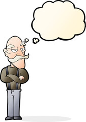 cartoon bored old man with thought bubble