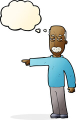 cartoon old man gesturing Get Out! with thought bubble