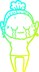 cold gradient line drawing cartoon old woman crying