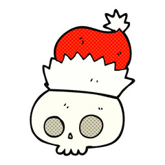 cartoon skull wearing christmas hat