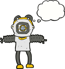 cartoon deep sea diver with thought bubble