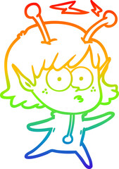 rainbow gradient line drawing cartoon alien girl