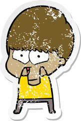 distressed sticker of a cartoon happy boy