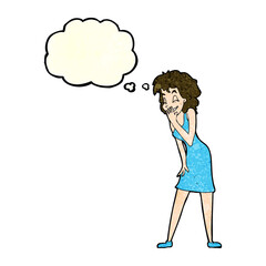 cartoon woman laughing with thought bubble