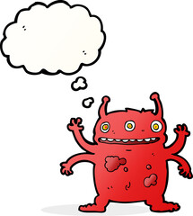 cartoon alien monster with thought bubble