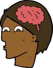 cartoon head with brain symbol