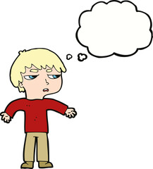 cartoon annoyed boy with thought bubble