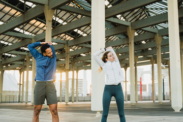 Sport Friends Exercising And Workout Outside
