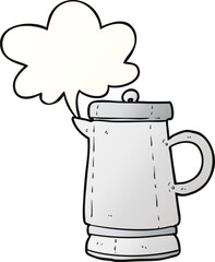 cartoon old metal kettle and speech bubble in smooth gradient style