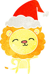 retro cartoon of a lion wearing santa hat