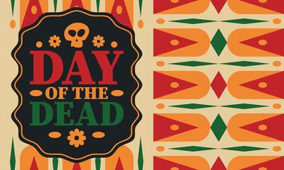 Day of the Dead in November. A holiday dedicated to the memory of the dead. Celebrate annual in Mexico and other Latin American countries. Mexican and Hispanic tradition pattern and texture with skull