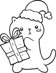 cute cartoon cat carrying christmas present