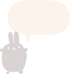 cartoon rabbit and speech bubble in retro style