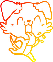 warm gradient line drawing cartoon panting dog running