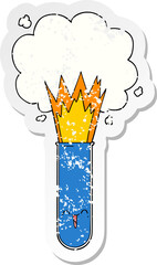 distressed sticker of a cartoon exploding chemicals in test tube