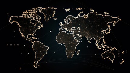 Global map illustration with network connection dots and lines, sci fi background