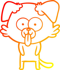 warm gradient line drawing cartoon dog with tongue sticking out
