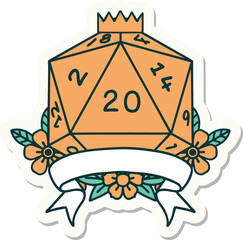 natural 20 critical hit D20 dice roll sticker
