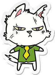sticker of a tough cartoon cat in shirt and tie