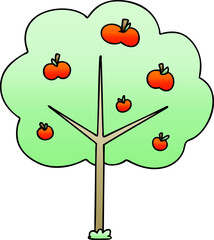 quirky gradient shaded cartoon apple tree