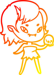warm gradient line drawing cartoon friendly vampire girl with skull
