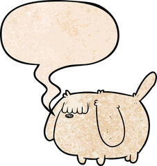 cute funny cartoon dog and speech bubble in retro texture style