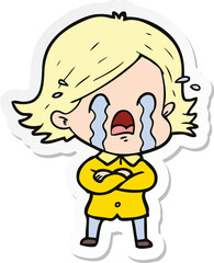 sticker of a cartoon woman crying