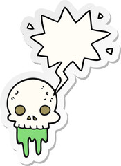 cartoon spooky halloween skull and speech bubble sticker