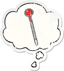 cartoon thermometer and thought bubble as a distressed worn sticker