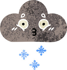 retro illustration style cartoon storm snow cloud