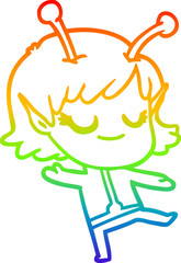 rainbow gradient line drawing smiling alien girl cartoon