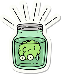 sticker of tattoo style brain in jar