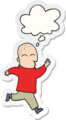cartoon man running and thought bubble as a printed sticker
