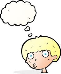 cartoon surprised boy with thought bubble