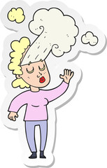 sticker of a cartoon woman letting off steam