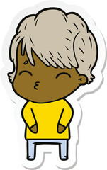 sticker of a cartoon woman thinking