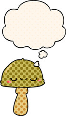 cartoon mushroom and thought bubble in comic book style