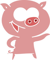 cheerful pig flat color style cartoon