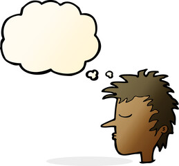 cartoon male face with thought bubble