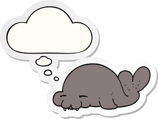 cartoon seal and thought bubble as a printed sticker