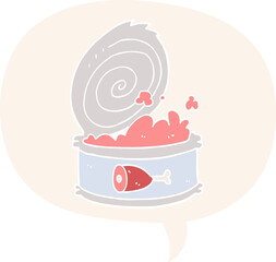 cartoon canned food and speech bubble in retro style