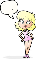 cartoon woman with hands on hips with speech bubble