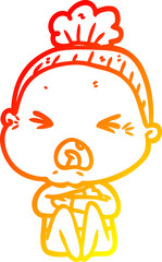 warm gradient line drawing cartoon angry old woman
