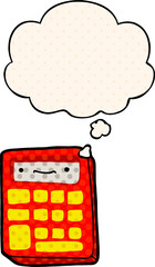cartoon calculator and thought bubble in comic book style