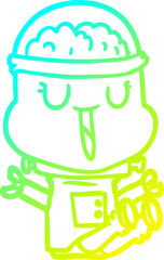 cold gradient line drawing happy cartoon robot