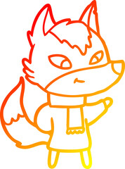 warm gradient line drawing friendly cartoon wolf