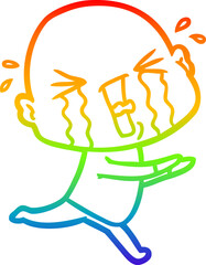 rainbow gradient line drawing cartoon crying bald man
