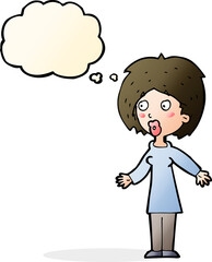 cartoon surprised woman with thought bubble
