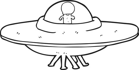 black and white cartoon alien flying saucer