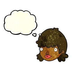 cartoon staring girl with thought bubble